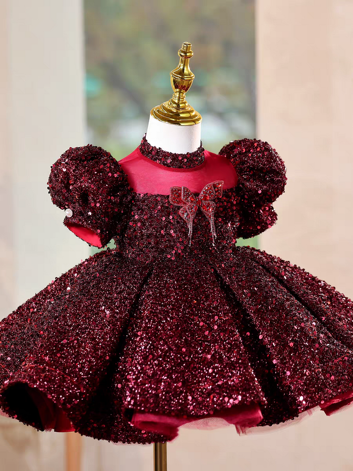 Elegant Burgundy Girl Dress Princess Birthday Party Gown J715