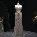 Elegant Champagne Beaded Evening Dress with Scarf Gloves SS069