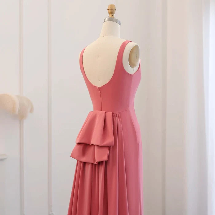 Elegant Coral Pink Scalloped Arabic Evening Dress SS471