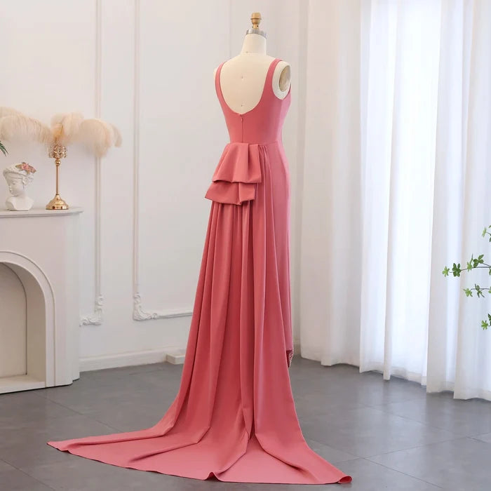 Elegant Coral Pink Scalloped Arabic Evening Dress SS471