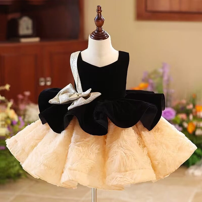 Elegant Girl Dress Velvet Bowed for Kids Birthday Party J421