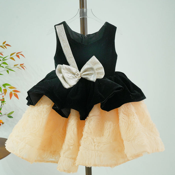 Elegant Girl Dress Velvet Bowed for Kids Birthday Party J421