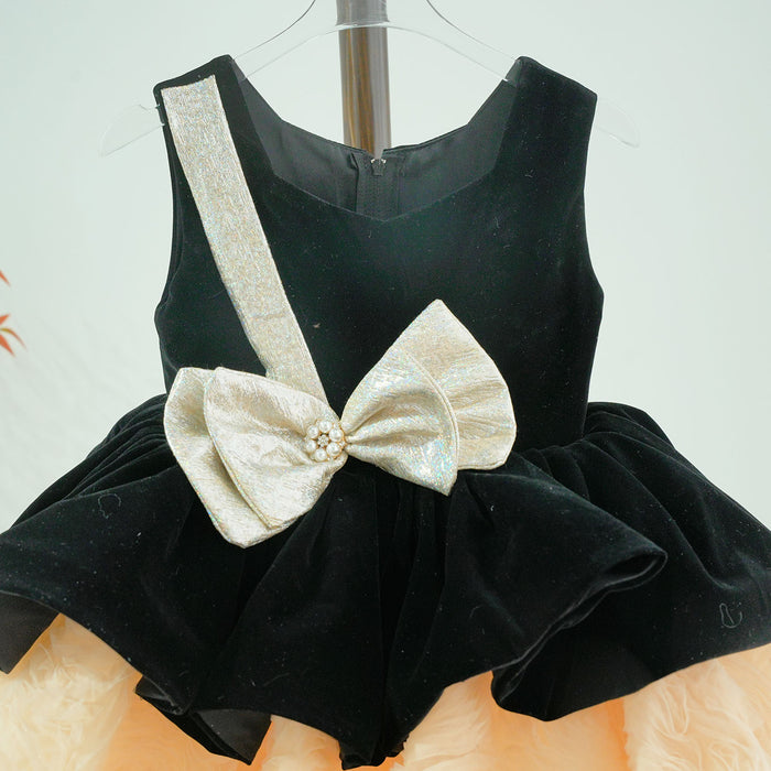 Elegant Girl Dress Velvet Bowed for Kids Birthday Party J421