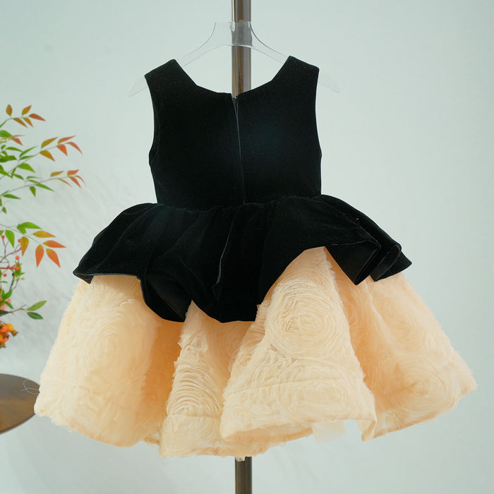 Elegant Girl Dress Velvet Bowed for Kids Birthday Party J421