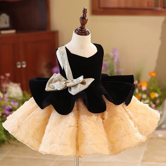 Elegant Girl Dress Velvet Bowed for Kids Birthday Party J421