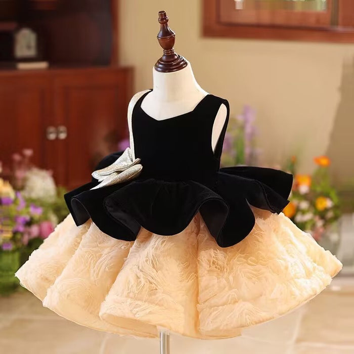 Elegant Girl Dress Velvet Bowed for Kids Birthday Party J421