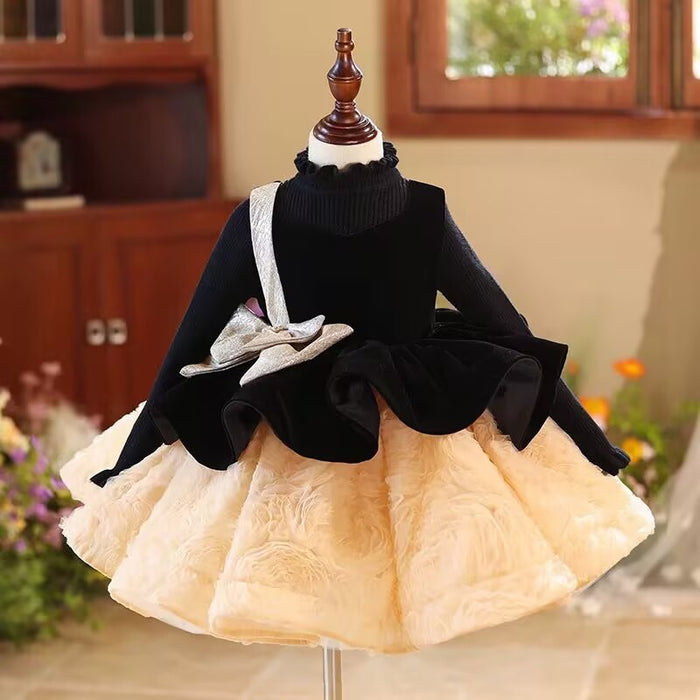 Elegant Girl Dress Velvet Bowed for Kids Birthday Party J421