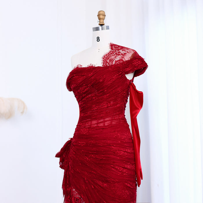 Elegant Lace Black Evening Dress with Gloves SF017