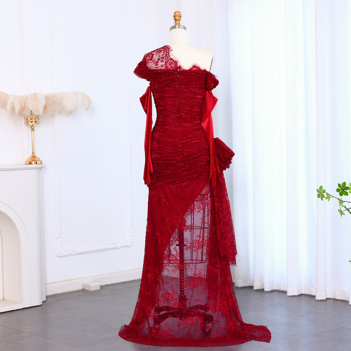 Elegant Lace Black Evening Dress with Gloves SF017