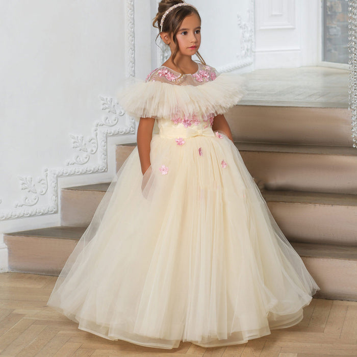 Elegant Lilac Tulle Girl Bridesmaides Dress Princess Arab J172