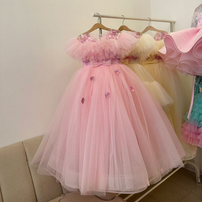 Elegant Lilac Tulle Girl Bridesmaides Dress Princess Arab J172