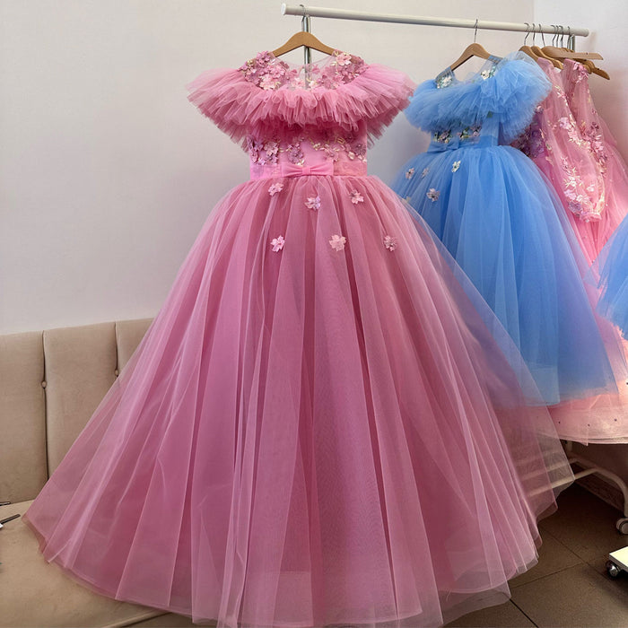 Elegant Lilac Tulle Girl Bridesmaides Dress Princess Arab J172