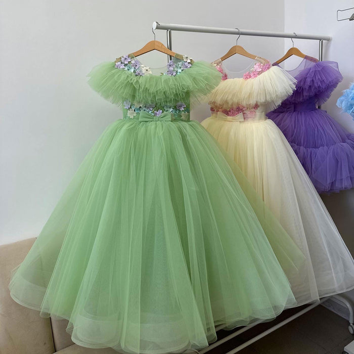 Elegant Lilac Tulle Girl Bridesmaides Dress Princess Arab J172