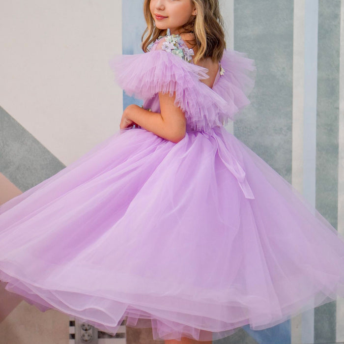 Elegant Lilac Tulle Girl Bridesmaides Dress Princess Arab J172