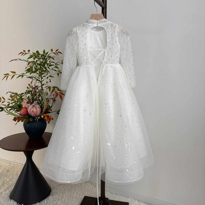 Elegant Long Princess Girl Dress with Flowers for Birthday Party D176