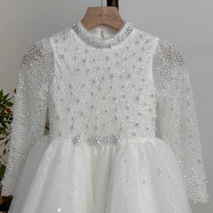 Elegant Long Princess Girl Dress with Flowers for Birthday Party D176