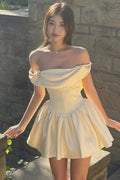 Elegant Off-Shoulder A-Line Empire-Waist Satin Short Homecoming Dress