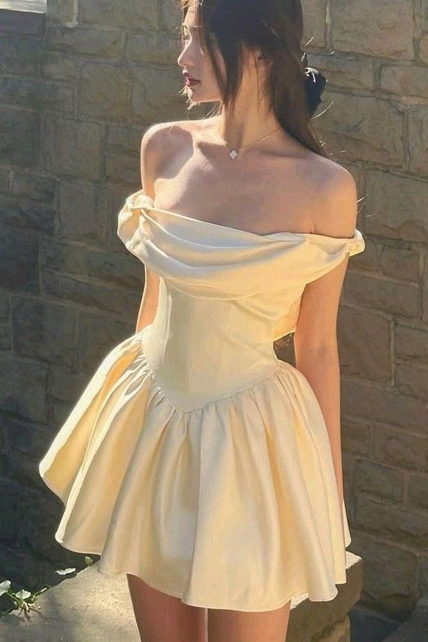 Elegant Off-Shoulder A-Line Empire-Waist Satin Short Homecoming Dress