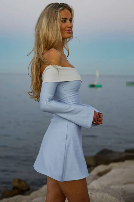 Elegant Off-Shoulder Long Sleeves A-Line Satin Short Homecoming Dress