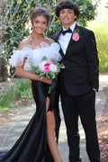 Elegant Off-Shoulder Mermaid Ruffles Formal Prom Dress with Slit