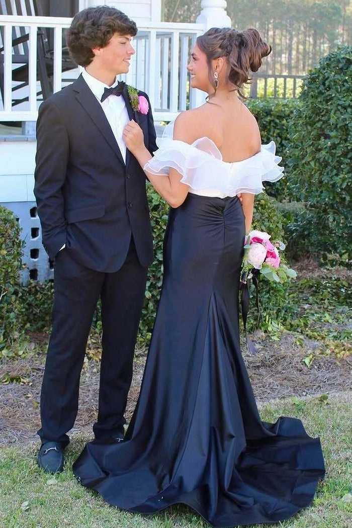 Elegant Off-Shoulder Mermaid Ruffles Formal Prom Dress with Slit