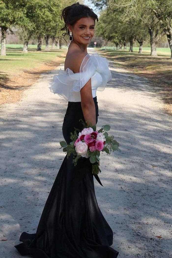 Elegant Off-Shoulder Mermaid Ruffles Formal Prom Dress with Slit