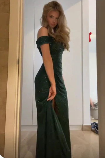 Elegant One Shoulder Sequined Pleats Mermaid Prom Dress with Slit