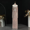 Elegant Pink Beaded Prom Dress 2 Pieces with Long Scarf SS661-DreamyVow