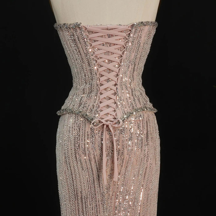 Elegant Pink Beaded Prom Dress 2 Pieces with Long Scarf SS661-DreamyVow
