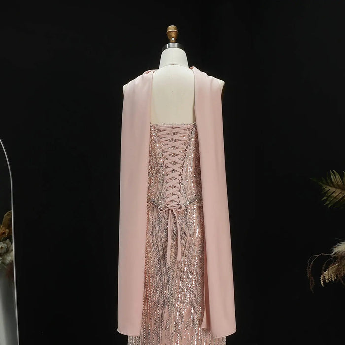 Elegant Pink Beaded Prom Dress 2 Pieces with Long Scarf SS661-DreamyVow