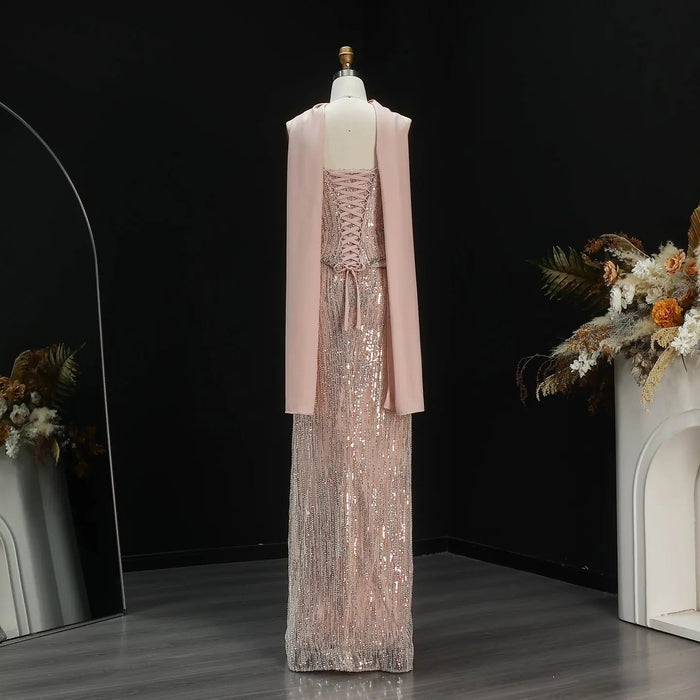 Elegant Pink Beaded Prom Dress 2 Pieces with Long Scarf SS661-DreamyVow
