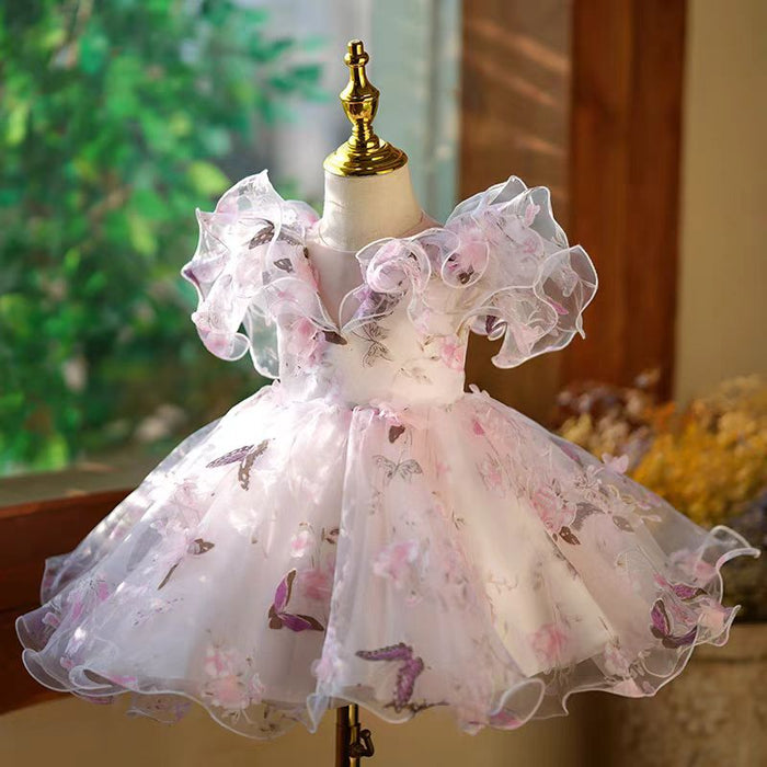 Elegant Pink Colorful 1st Birthday Girl Dress J218