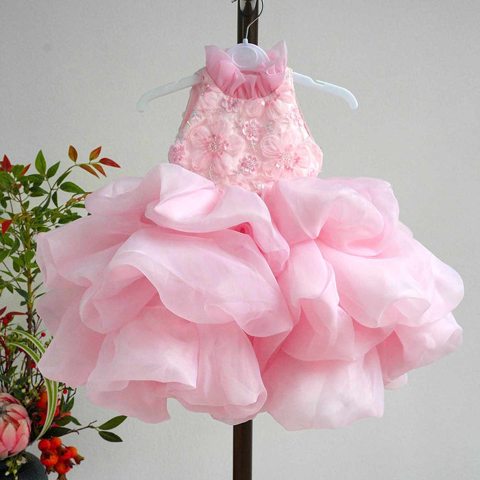 Elegant Pink Floral Princess Girl Dress for Birthday and Pageant J595