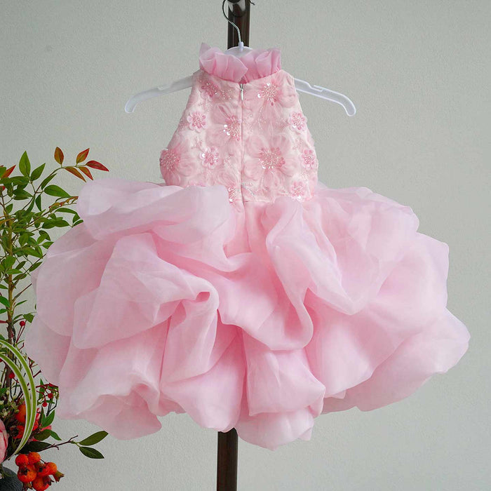 Elegant Pink Floral Princess Girl Dress for Birthday and Pageant J595