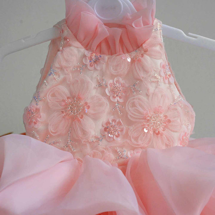 Elegant Pink Floral Princess Girl Dress for Birthday and Pageant J595