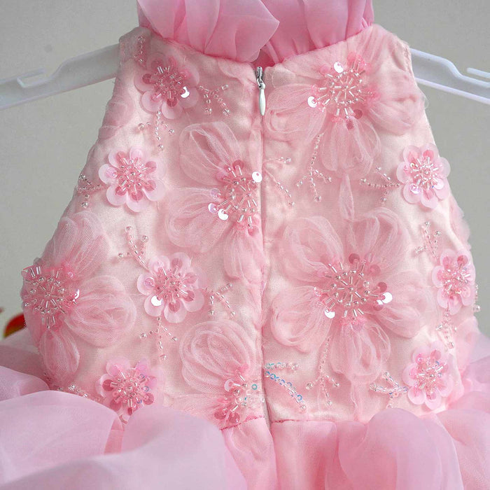 Elegant Pink Floral Princess Girl Dress for Birthday and Pageant J595