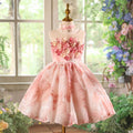 Elegant Pink Floral Tea Length Princess Pageant Birthday Dress J849