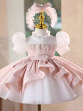 Elegant Pink Knee Length Flower Girl Dress Birthday Party J514