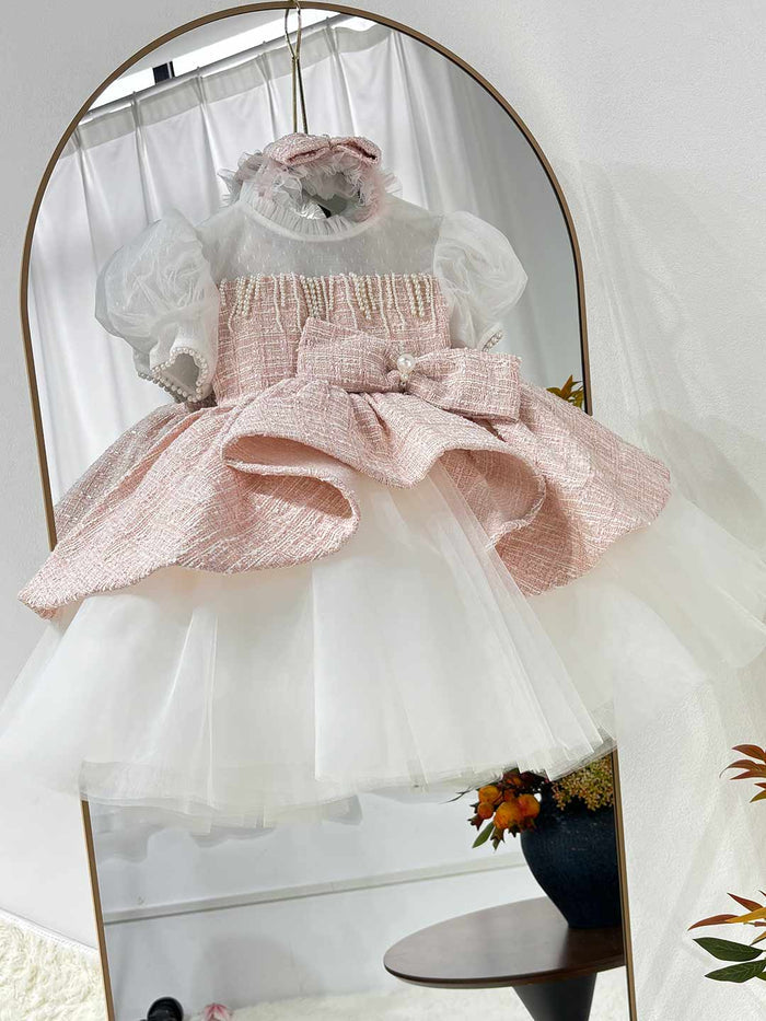 Elegant Pink Knee Length Flower Girl Dress Birthday Party J514