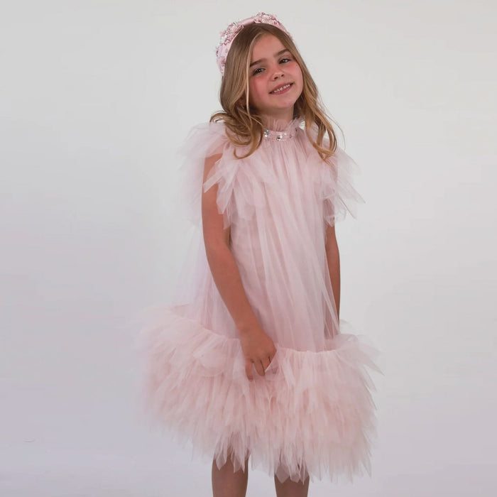 Elegant Pink Rhinestone Collar Flower Girl Dress D091