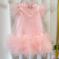 Elegant Pink Rhinestone Collar Flower Girl Dress D091