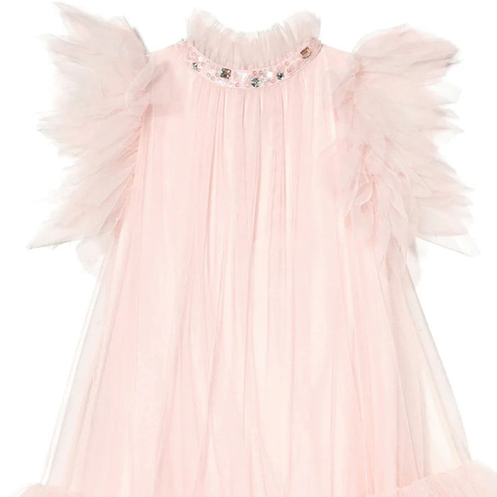 Elegant Pink Rhinestone Collar Flower Girl Dress D091