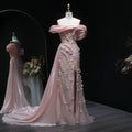 Elegant Pink Sequin 3D Floral Off Shoulder Evening Dress SS604-DreamyVow