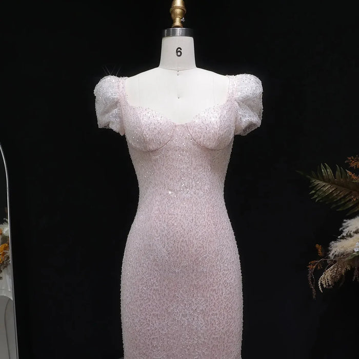 Elegant Pink Sequin Mermaid Evening Dress with Train SS643-DreamyVow