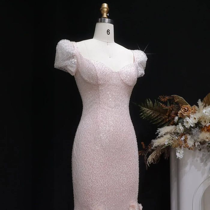 Elegant Pink Sequin Mermaid Evening Dress with Train SS643-DreamyVow