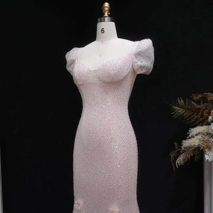 Elegant Pink Sequin Mermaid Evening Dress with Train SS643-DreamyVow