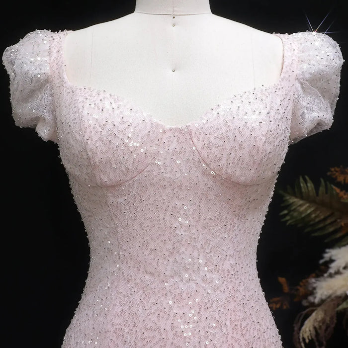 Elegant Pink Sequin Mermaid Evening Dress with Train SS643-DreamyVow