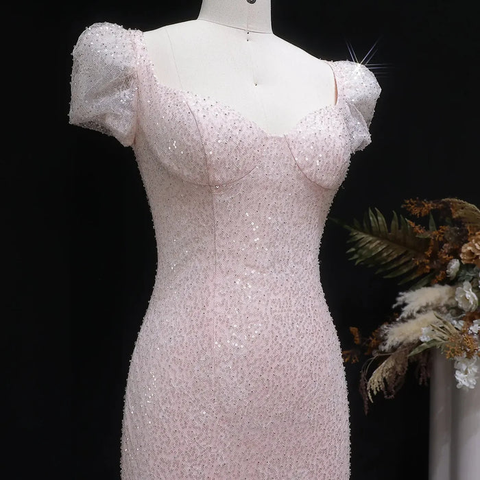 Elegant Pink Sequin Mermaid Evening Dress with Train SS643-DreamyVow