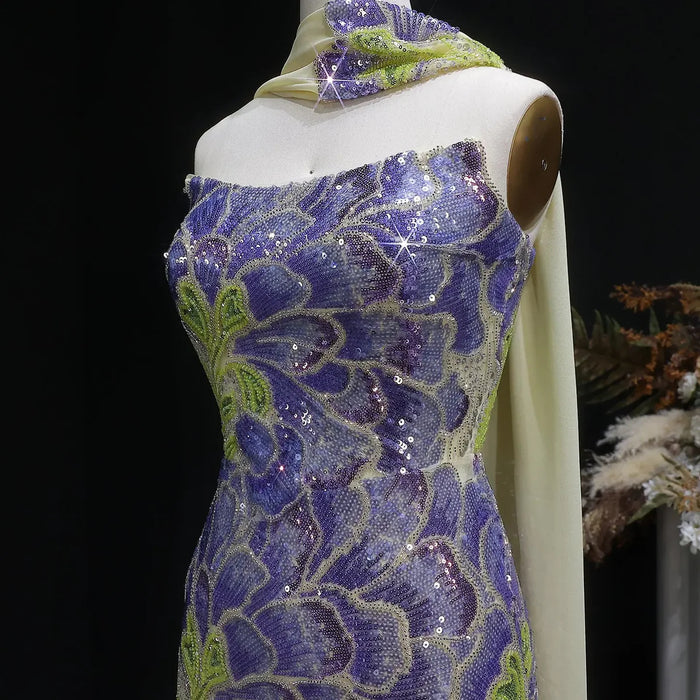 Elegant Purple Green Beaded Sequin Evening Dress with Cape SS511-DreamyVow