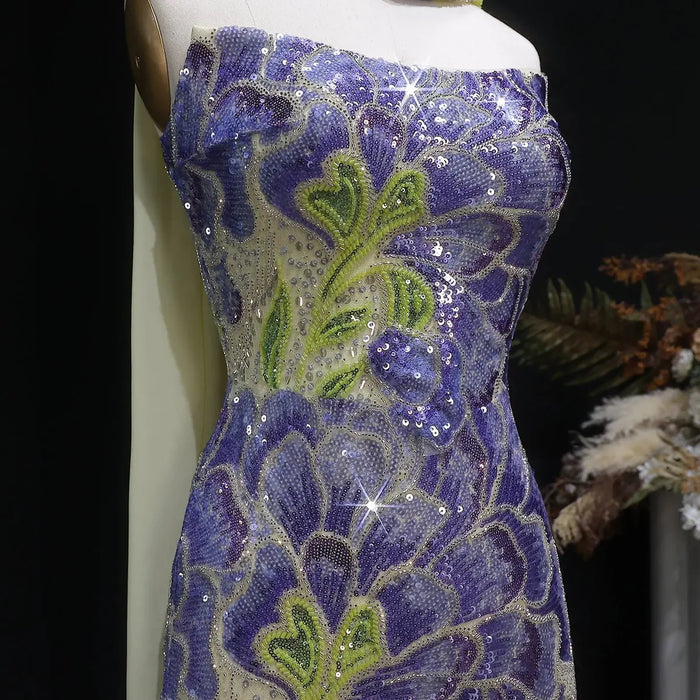 Elegant Purple Green Beaded Sequin Evening Dress with Cape SS511-DreamyVow